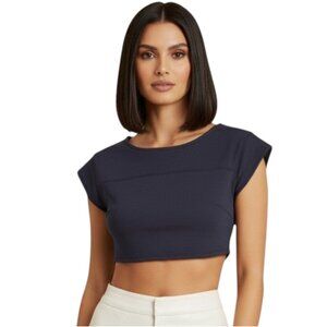 Bebe Fitted Charcoal Crop Top Stretch Knit Short Sleeve XS